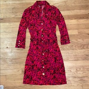 Print stretch jersey pullon dress w tie belt